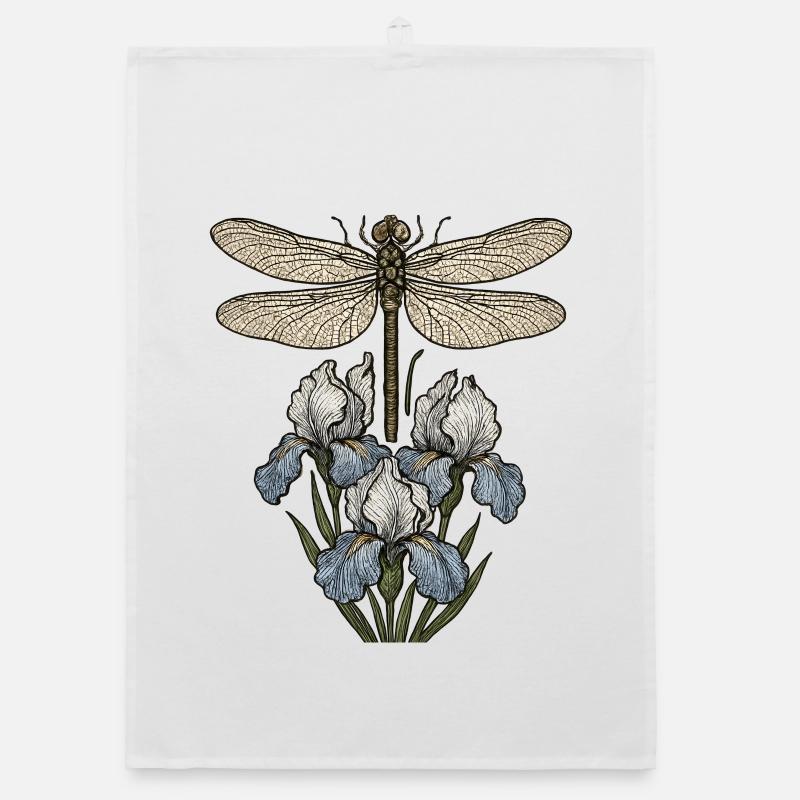 Libellule sur fleurs d’iris Torchon bio