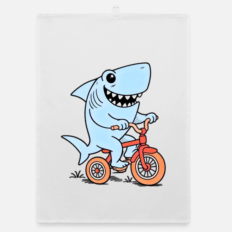 Blue shark on bicycle Organic dish towel