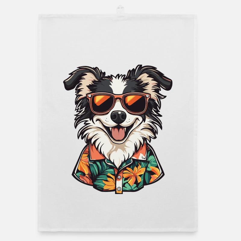 Border Collie Dog Comic Holiday Organic dish towel
