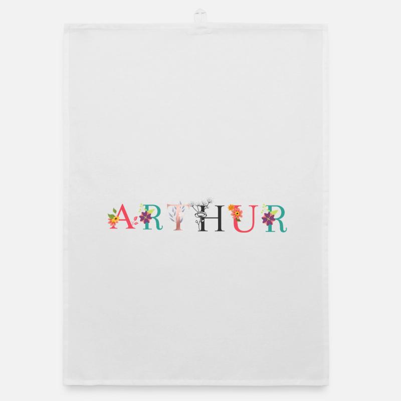 Art du nom ARTHUR avec fleurs brodées Torchon bio