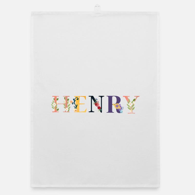Nom HENRY décoré de fleurs Torchon bio