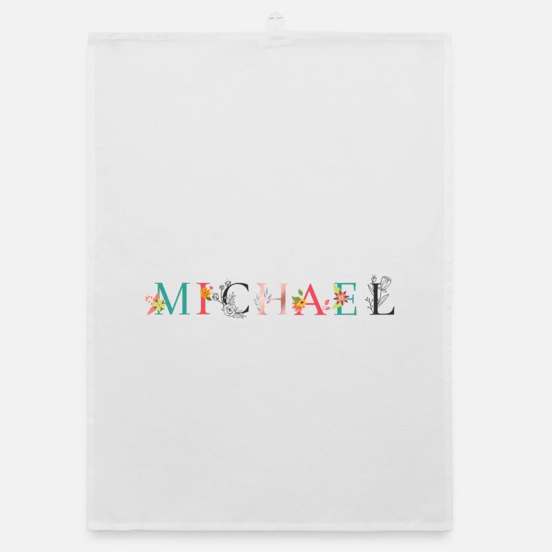 ART DU NOM MICHAEL AVEC FLEURS BRODÉES Torchon bio