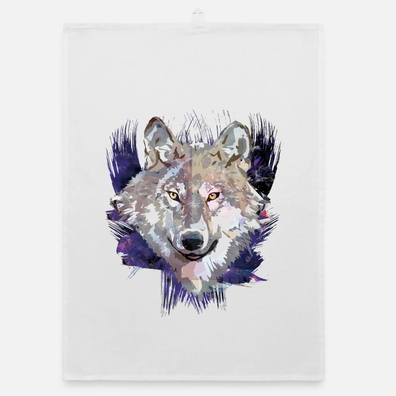 Wolf | Tier | Grauer Wolf - Organic Geschirrtuch - Weiß