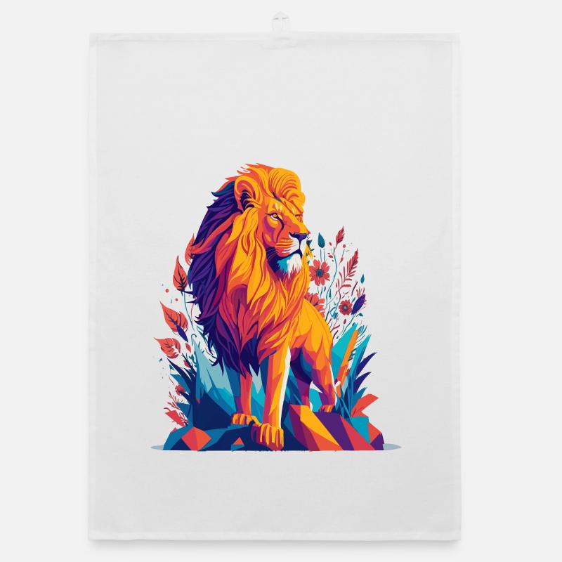 Polygone du Lion - Illustration animale colorée Torchon bio