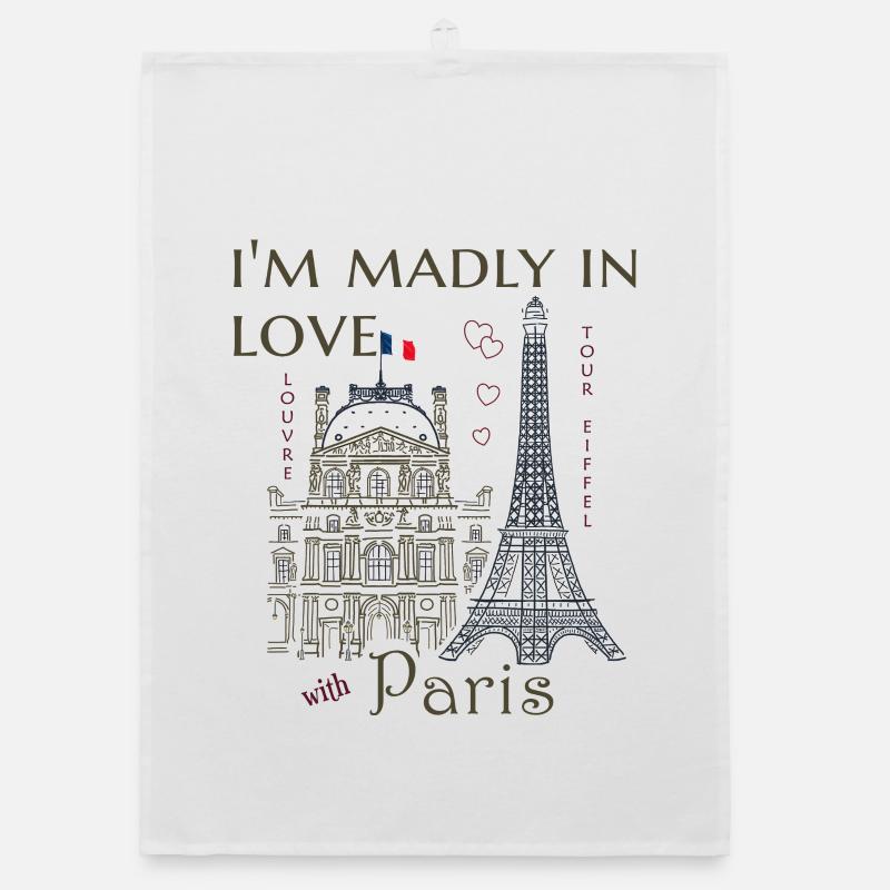 Paris, Louvre et la Tour Eiffel dessinés à la main - Torchon bio - blanc