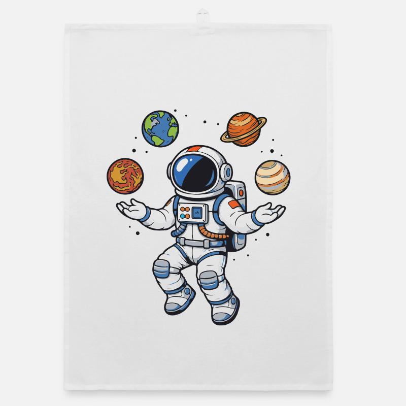 Schwebender Astronaut mit Planeten im Comic Stil Organic Geschirrtuch