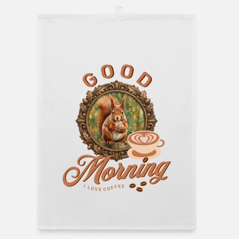 Morgenkaffee mit Eichhörnchen Organic Geschirrtuch