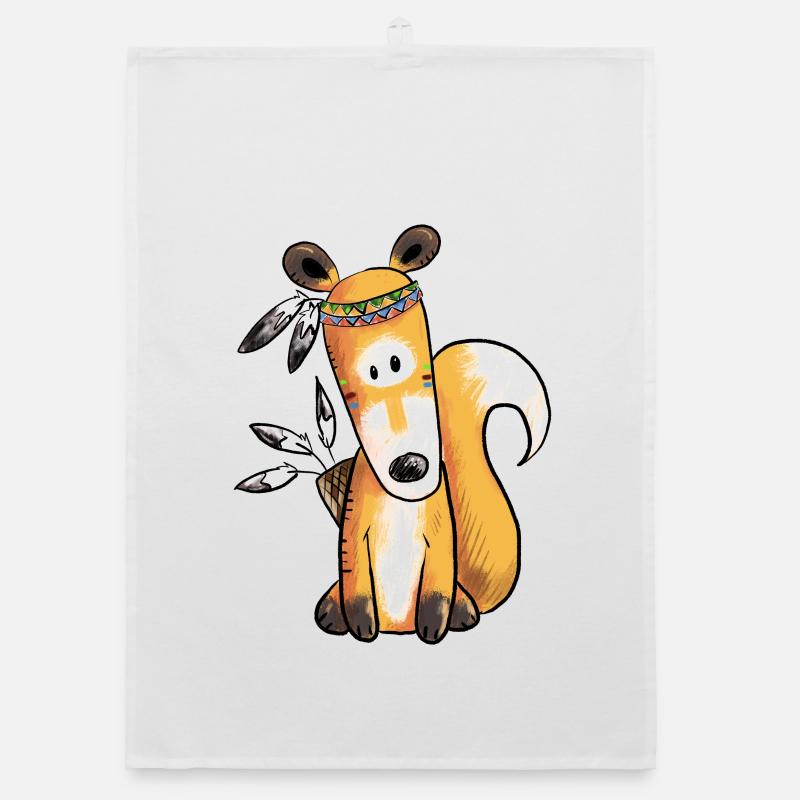 Indianer Fuchs Mit Federschmuck Fun Comic Waldtier - Organic Geschirrtuch - Weiß