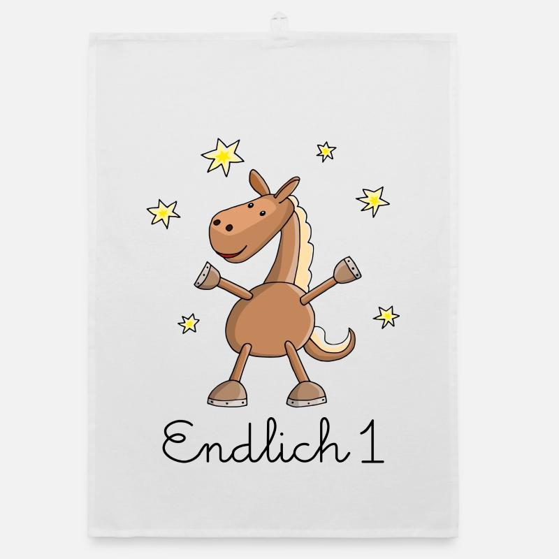Pferd "Endlich 1." Erster Geburtstag - Organic Geschirrtuch - Weiß