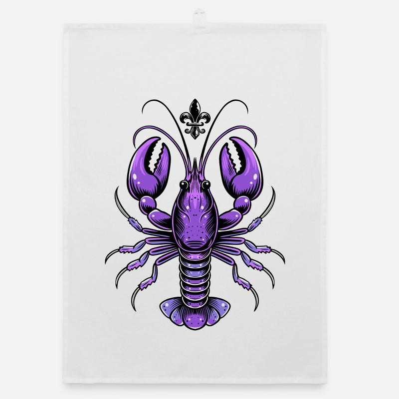 Mardi Gras crawfish with fleur-de-lis design Organic dish towel