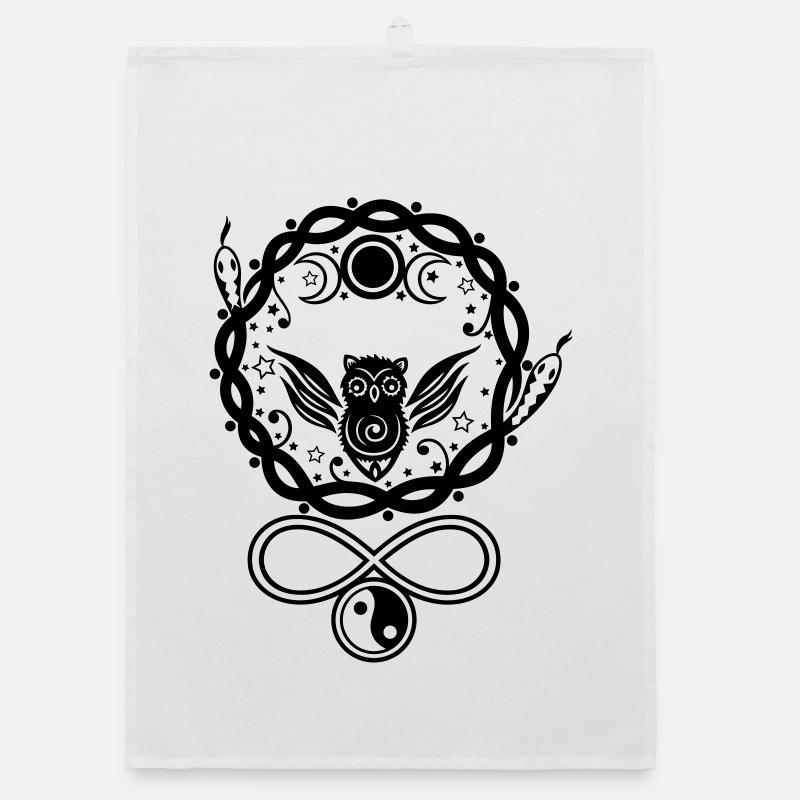 Mystical Hecate owl with symbols and moon Organic dish towel