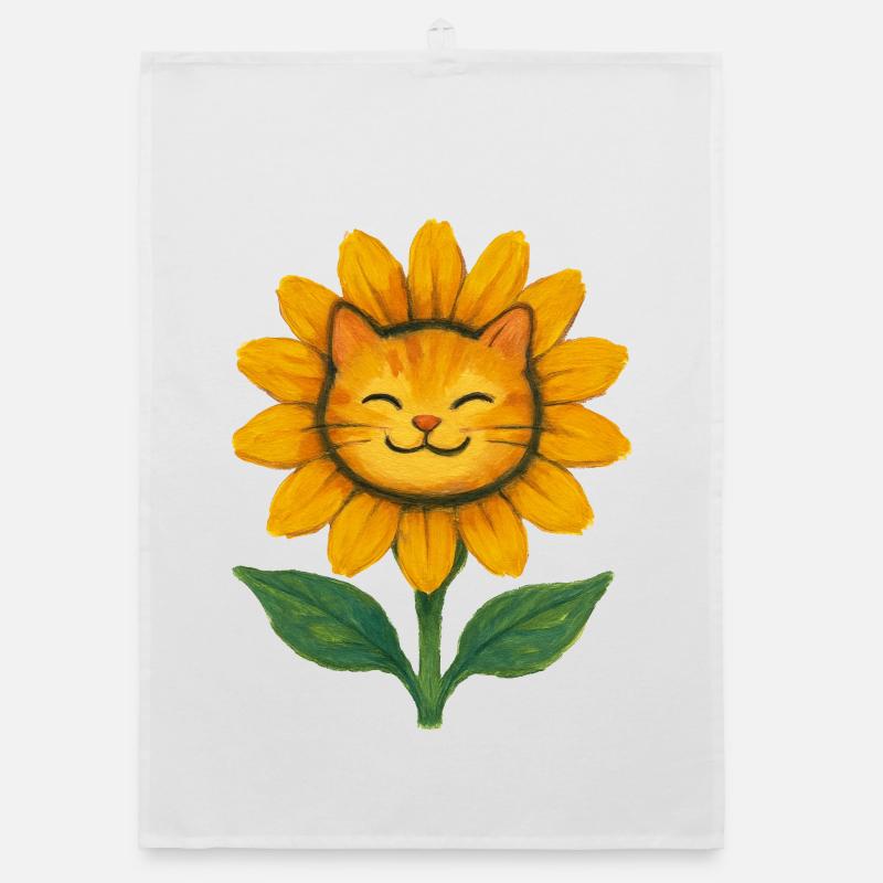Sourire de chat tournesol aquarelle Torchon bio