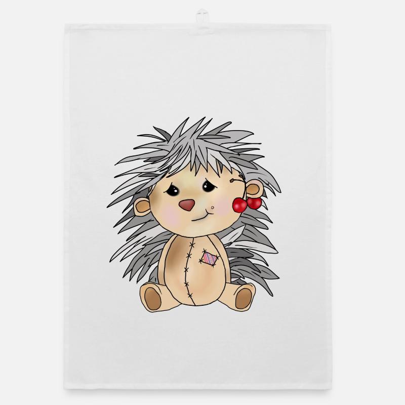 Igel mit Kirschen Organic Geschirrtuch