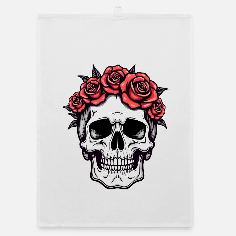 Skull Rose Crown Organic dish towel