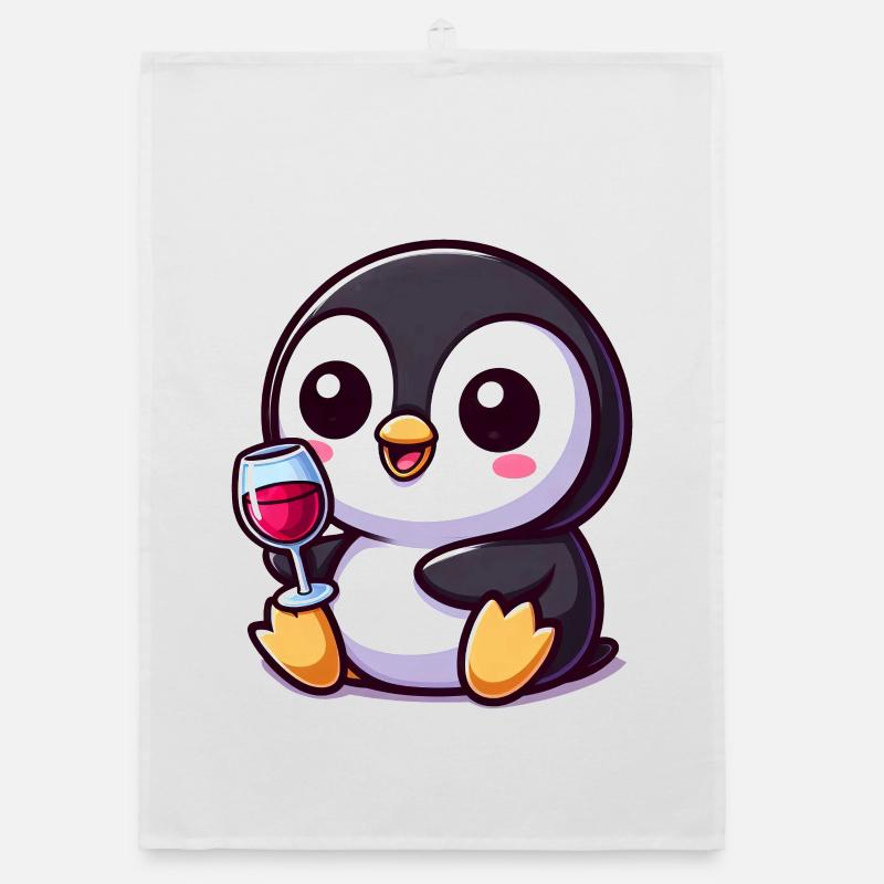 Cute Penguin Wine Lover Cartoon Chibi Red Wine Organic dish towel