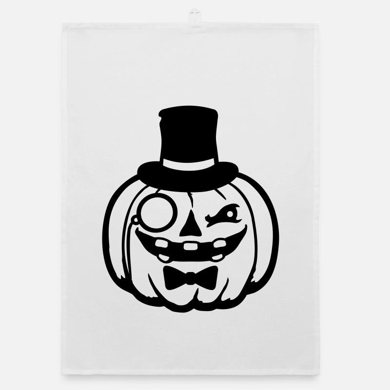 Distinguished Pumpkin Top Hat Monocle Halloween Empire Organic dish towel
