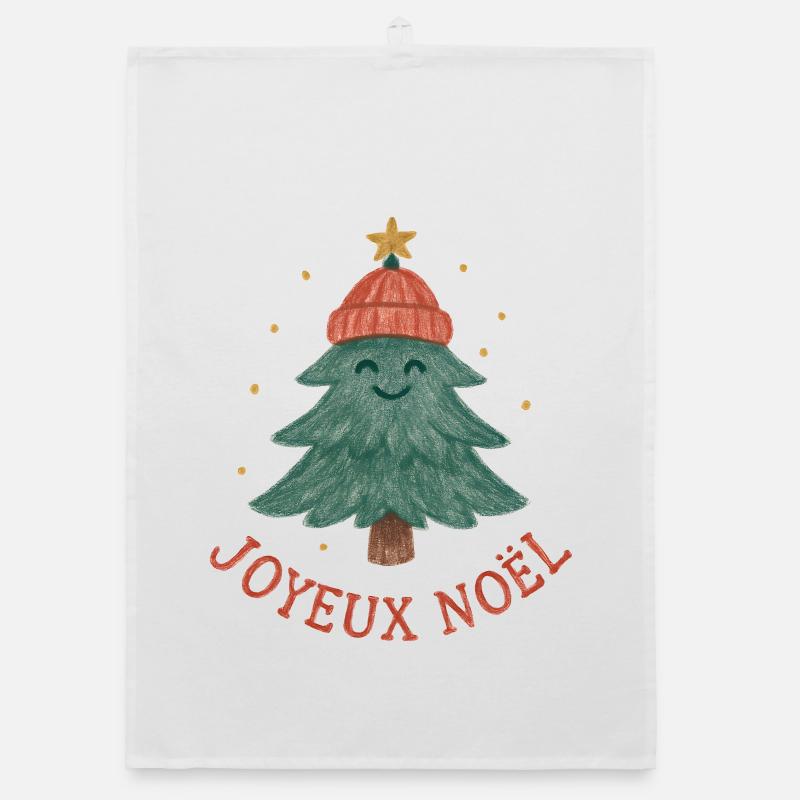 Merry Christmas tree with red hat Organic dish towel