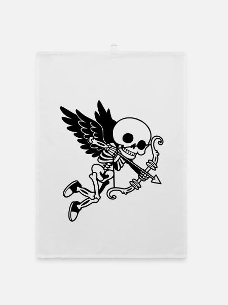 Skeleton Cupid with Wings Black - Organic dish towel - white - Front