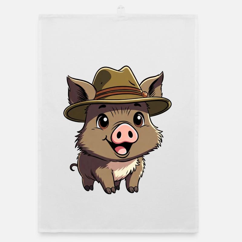 Wild boar with hat Organic dish towel
