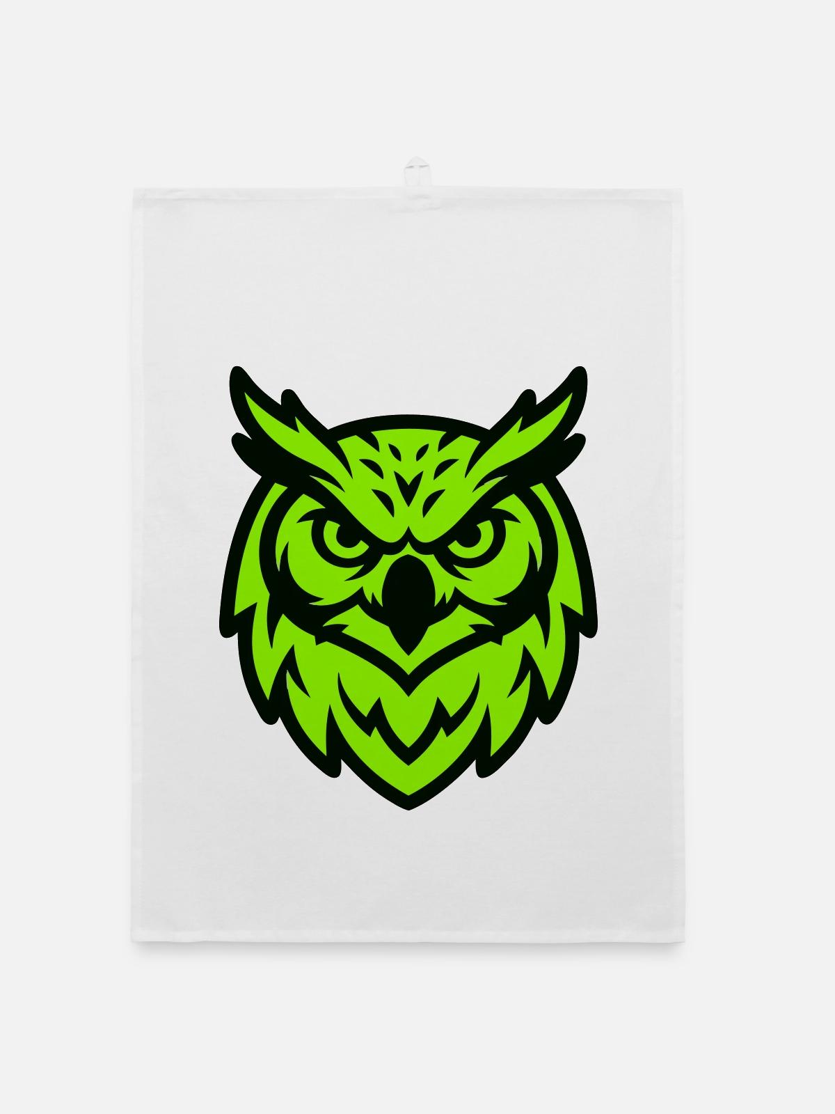 Gruene Eule Maskottchen Logo - Organic Geschirrtuch - Weiß - Vorne