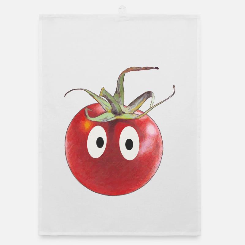 Drôle de tomate aux yeux - Torchon bio - blanc