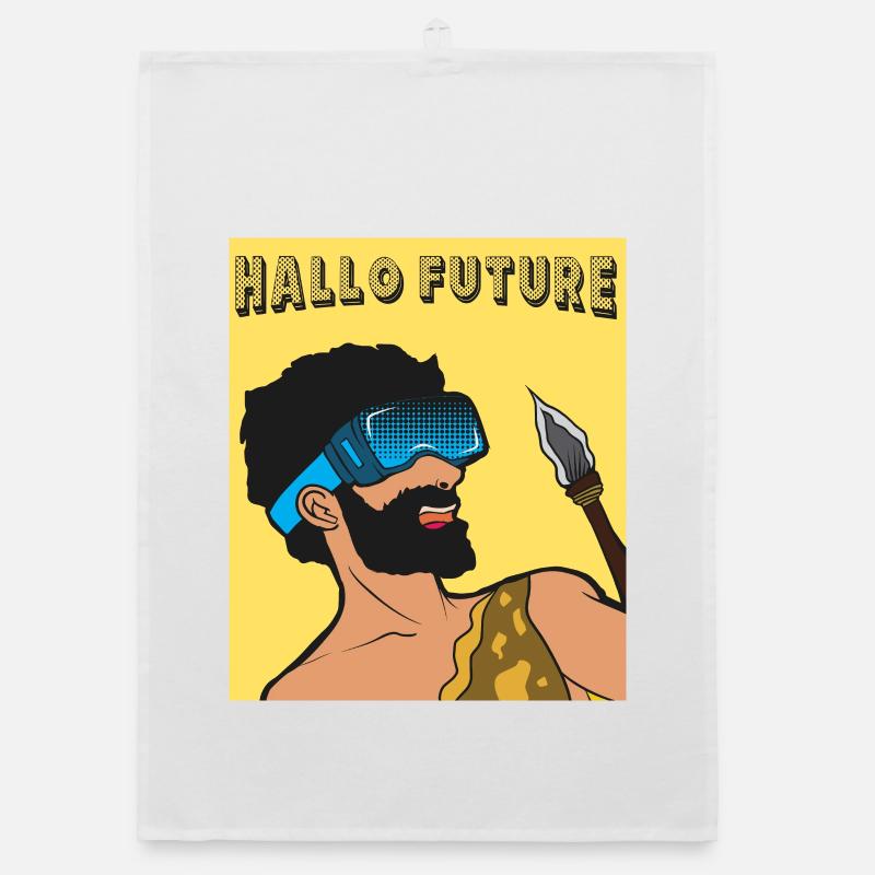 Hello Future Caveman VR Style Organic dish towel