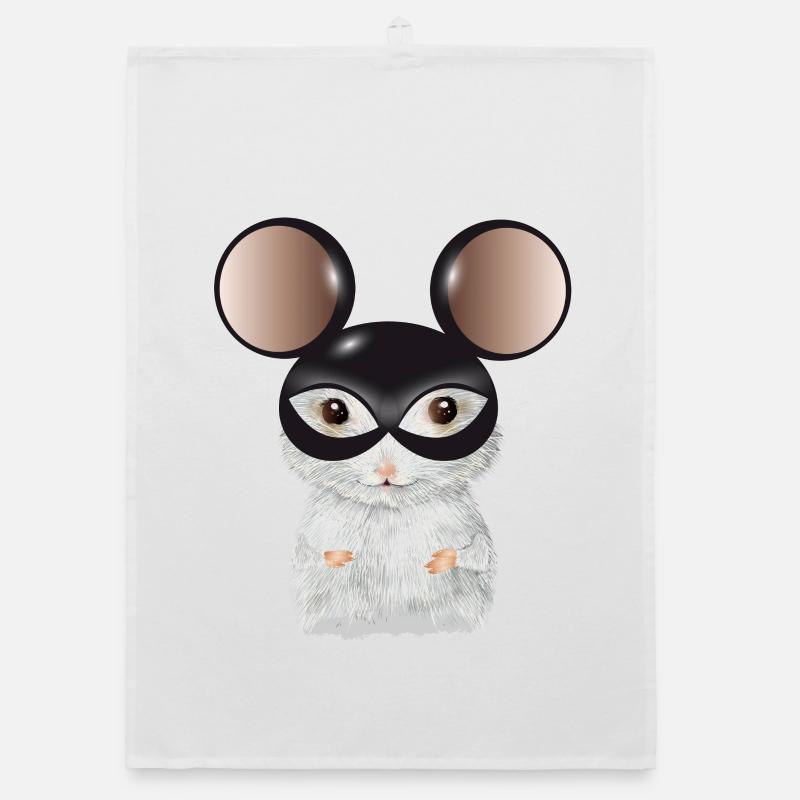 Cute White Mouse with Mouse Ears Mask Organic dish towel