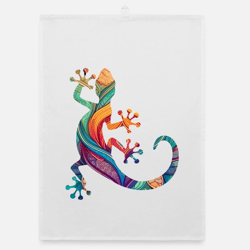 Mandala Gecko - Torchon bio - blanc