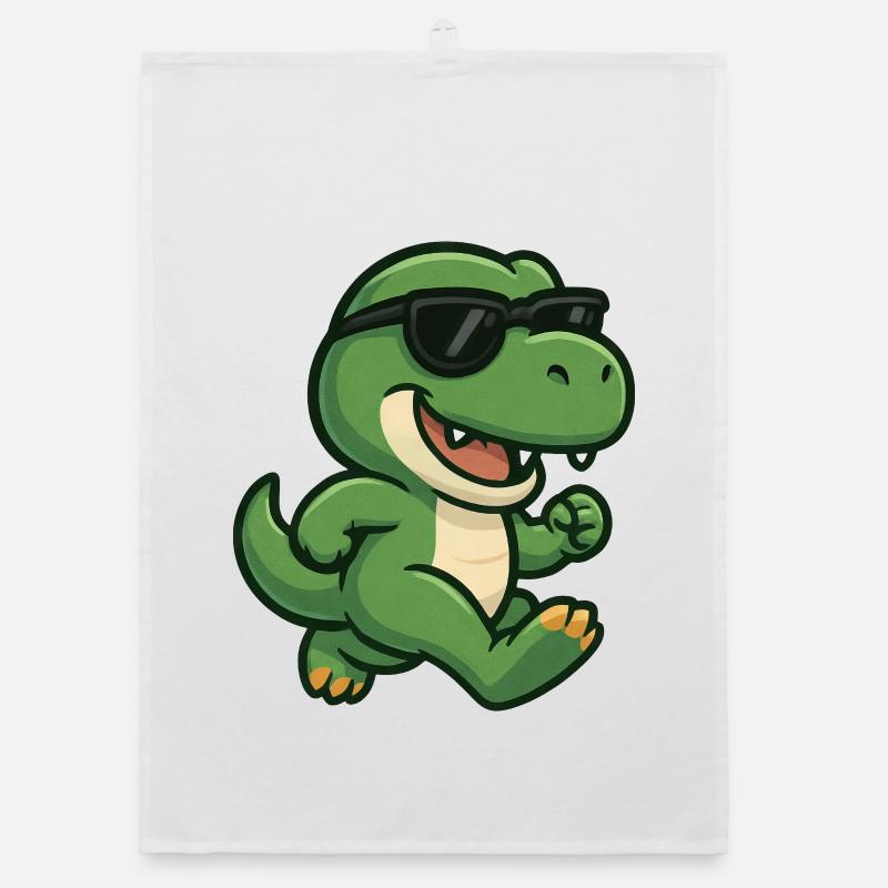 Cool T-Rex Dinosaur with Sunglasses Jogging Organic dish towel