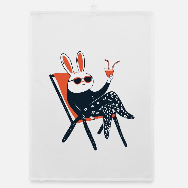 Beach Bunny – Chill Rabbit with Shades & Drink Organic dish towel