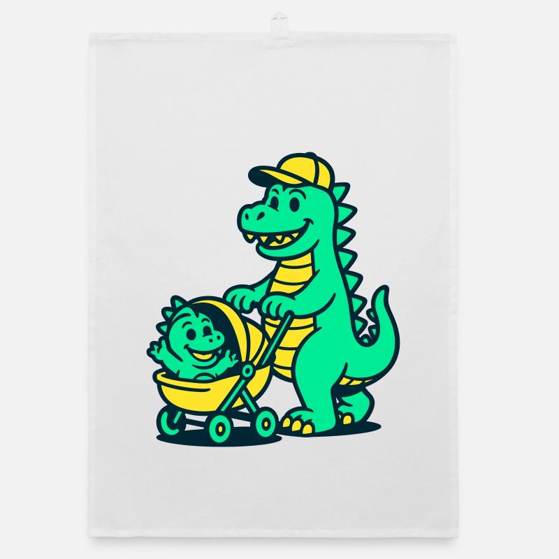 Dragon dad with stroller Organic dish towel