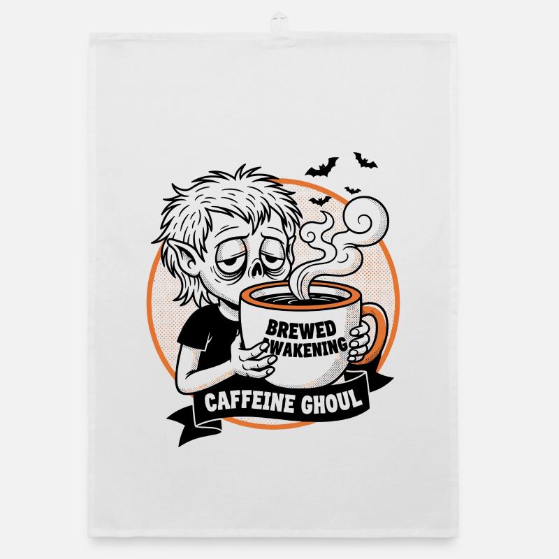 Haunted Coffee Mug Illustration Organic dish towel