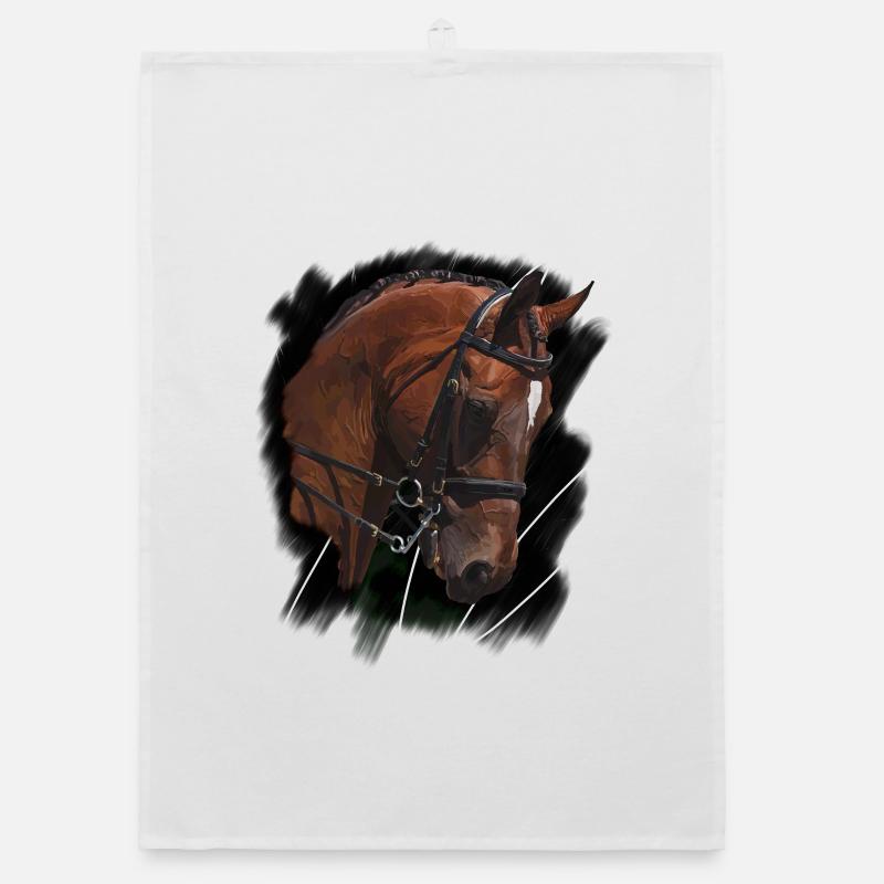 Portrait de cheval avec rênes d’équitation Torchon bio