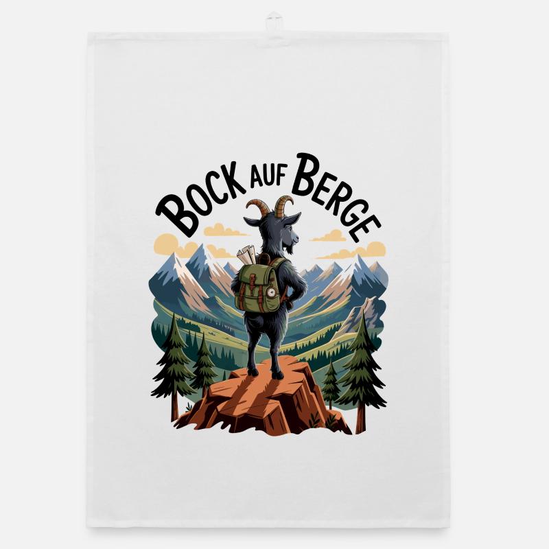 Bock on mountains mountain goat with backpack Organic dish towel
