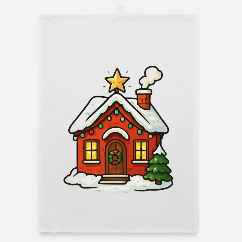 Winterzauber-Häuschen mit Lichterkette Organic Geschirrtuch