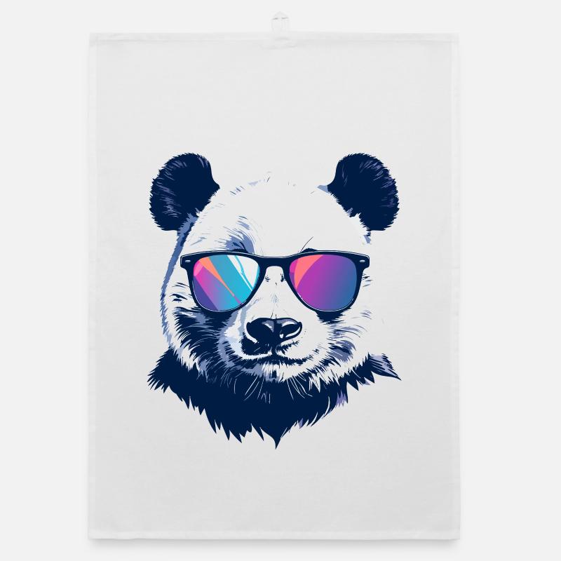 Motif portrait de Panda cool avec lunettes de soleil néon - Torchon bio - blanc