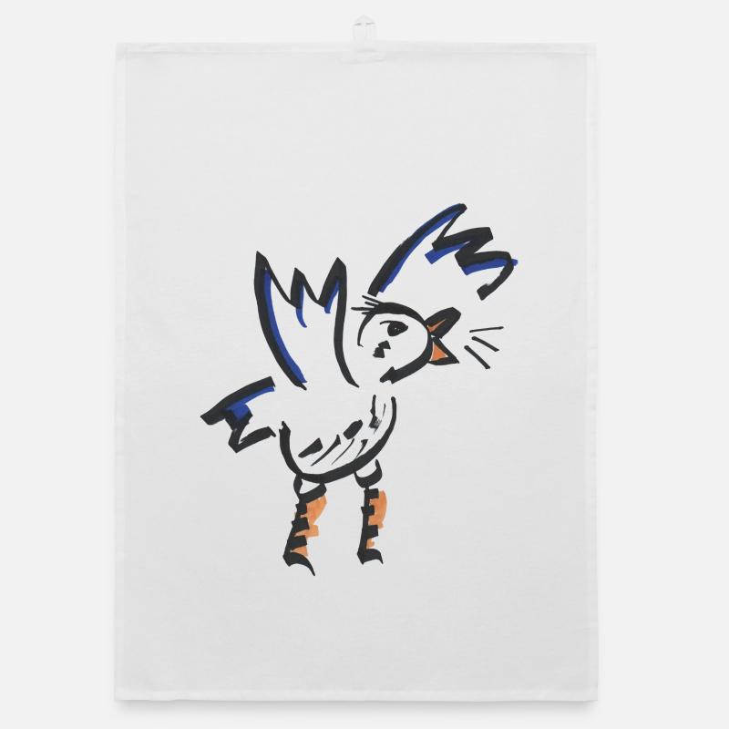 Coq abstrait bleu orange - Torchon bio - blanc
