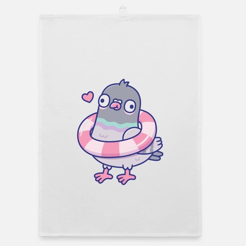 Funny Derpy Pigeon With Pool Float Around Its Neck Organic dish towel