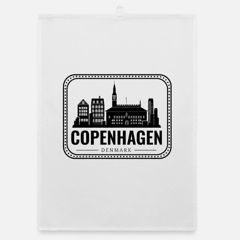 Copenhague Danemark Skyline Vintage Design - Torchon bio - blanc
