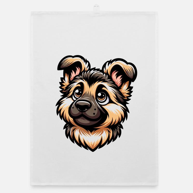 Deutscher Schäferhund Süßer Hunde-Welpe Design - Organic Geschirrtuch - Weiß