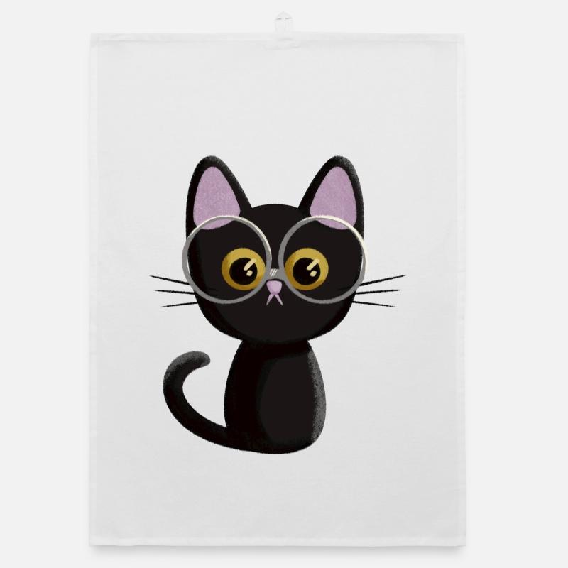 Schwarze Katze - Organic Geschirrtuch - Weiß