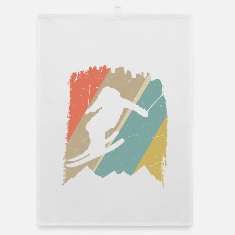 Retro Snowboard Silhouette auf Pastellstreifen Organic Geschirrtuch