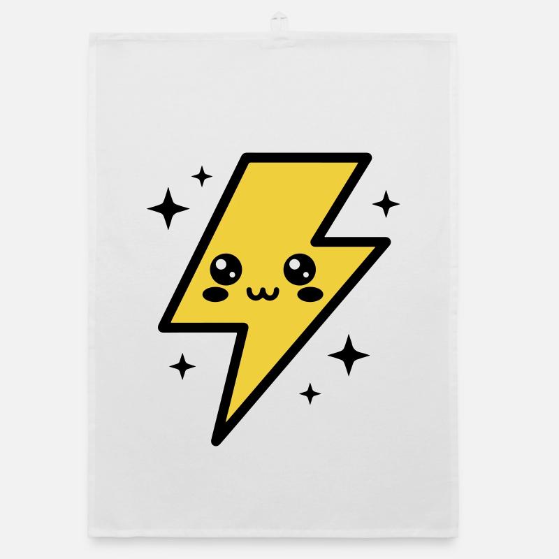 Éclair kawaii avec visage expressif Torchon bio