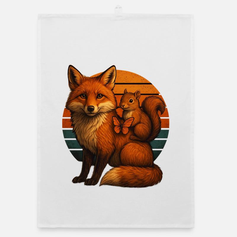 Fox Squirrel Retro Animal Lovers Organic dish towel