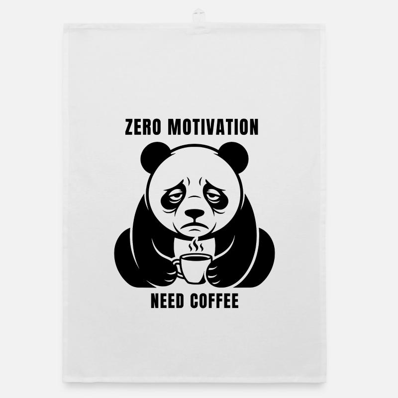 Zero Motivation Need Coffee - Tired Panda Humor Organic dish towel