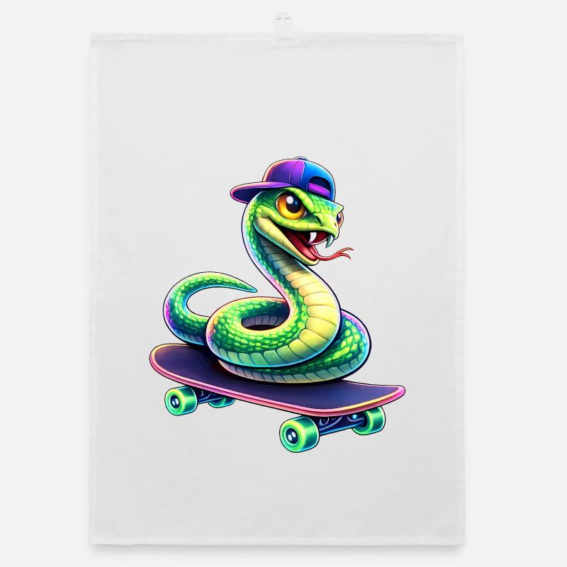 Néon Skate Serpent Skateboard Animal Skateboard - Torchon bio - blanc
