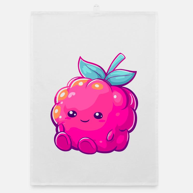 Cuddly raspberry kawaii fruit illustration Organic dish towel