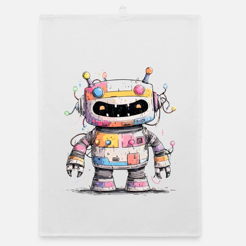 Bunter Roboter mit Farbspritzern Organic Geschirrtuch