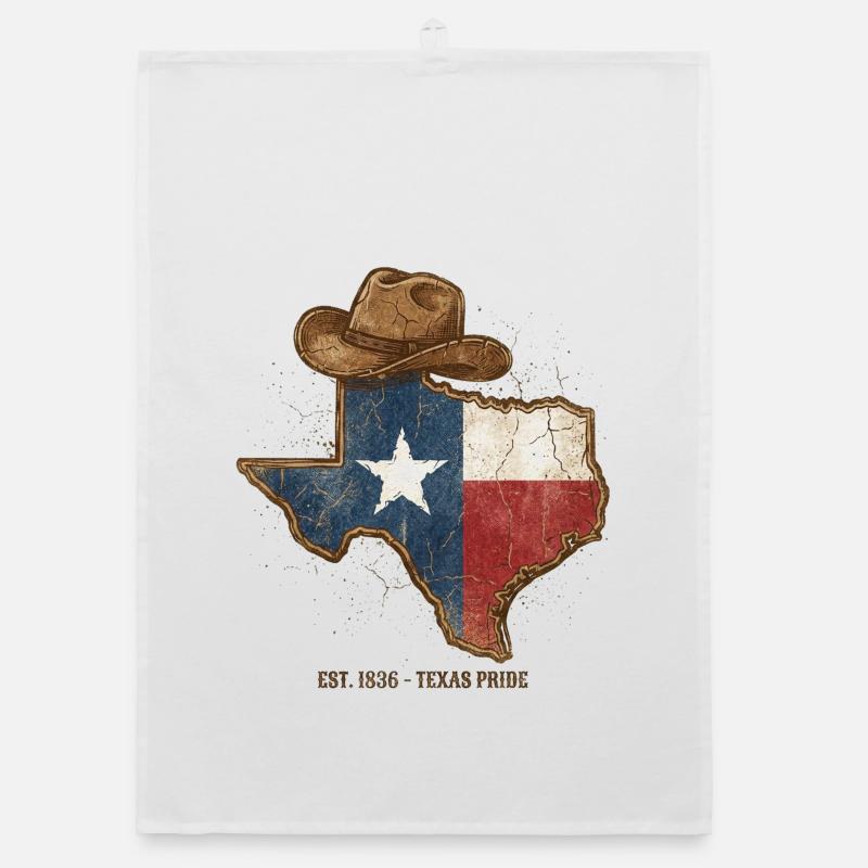 Texas Pride with cowboy hat - Organic dish towel - white