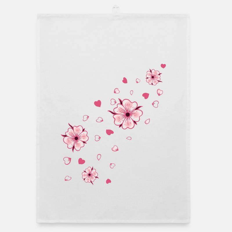 Flying Cherry Blossoms with Hearts Sakura Spring Organic dish towel
